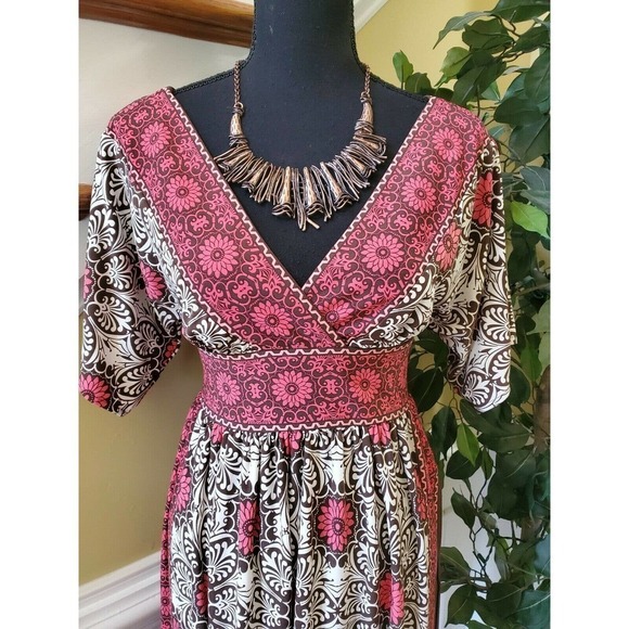 ND New Directions Floral Print V Neck Dress 4 - Picture 2 of 11